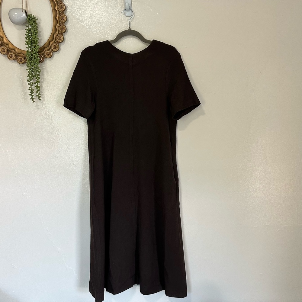 Ter et Bantine Short Sleeve Knit Midi Dress, Pockets, Deep Brown, US 8